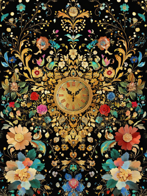 Gilded clockwork in palekh design with elaborate gears