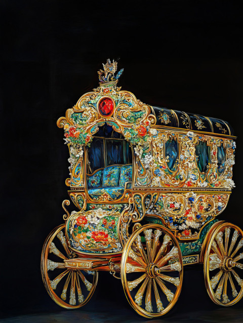 Russian carriage in palekh painting with gold embellishments