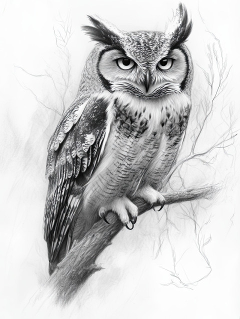 Soft graphite owl sketch in pencil drawing