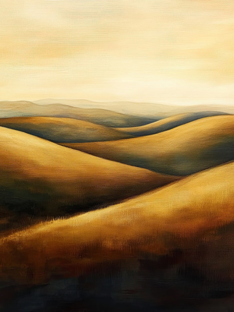 Rolling hills stretch under a golden sky