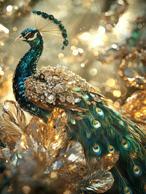 Peacock with gemstone feather details in stunning lapidary art