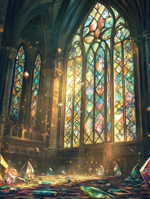 Gothic cathedral with gemstone windows