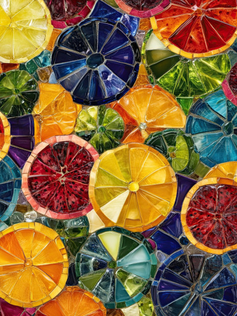 Colorful fruit slices arranged in a mosaic pattern