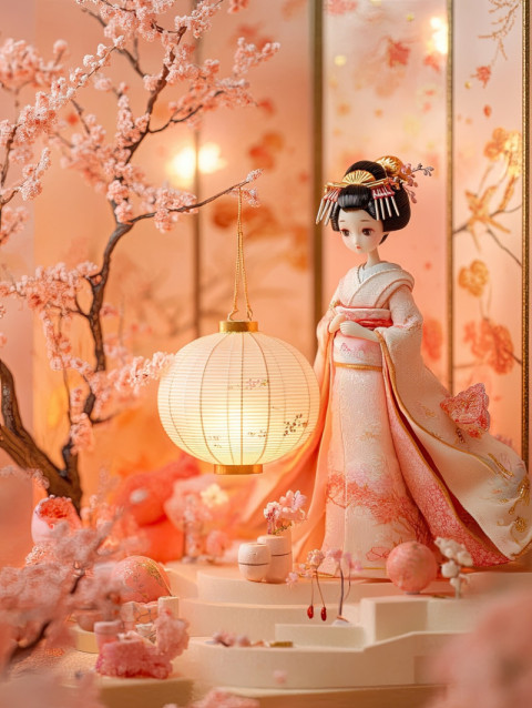 A doll holds a paper lantern