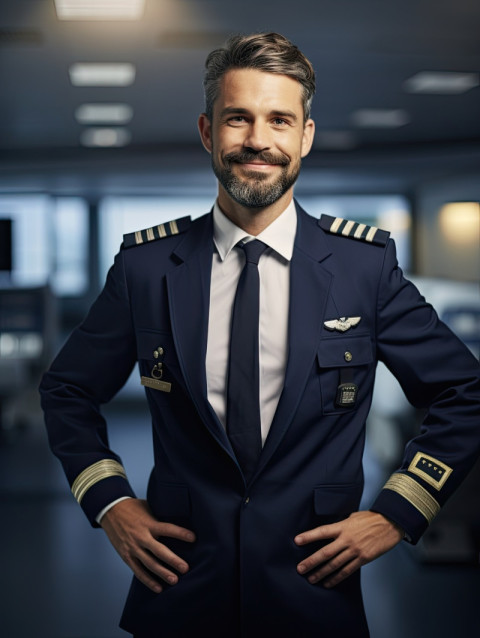 Friendly smiling pilot in uniform