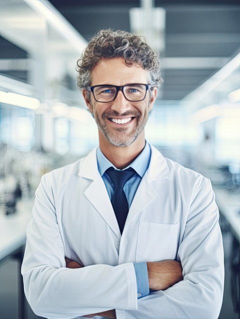 Friendly smiling scientist in lab coat