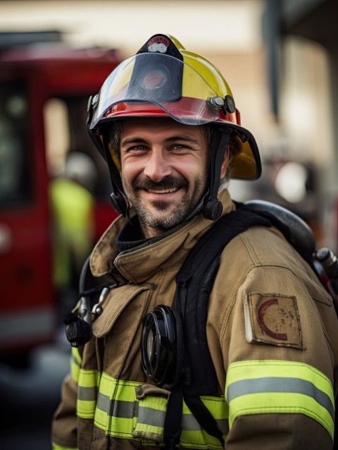 Friendly smiling firefighter in uniform