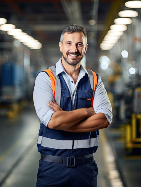 Friendly smiling engineer in safety helmet