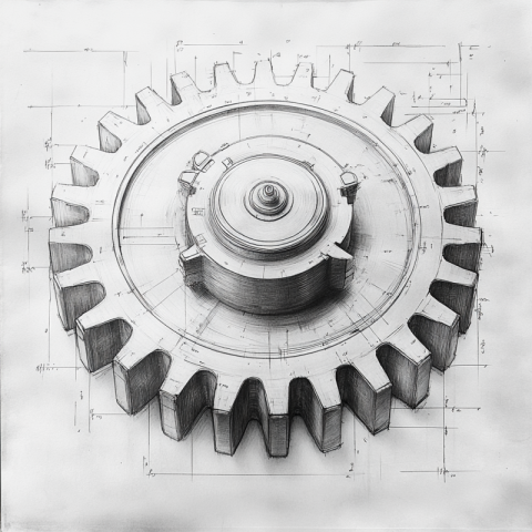 A blueprint sketch of a gear