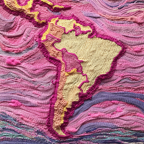 A pink knitted south americain the style of made of lace