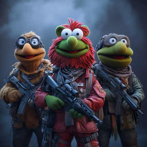 The muppets carrying guns