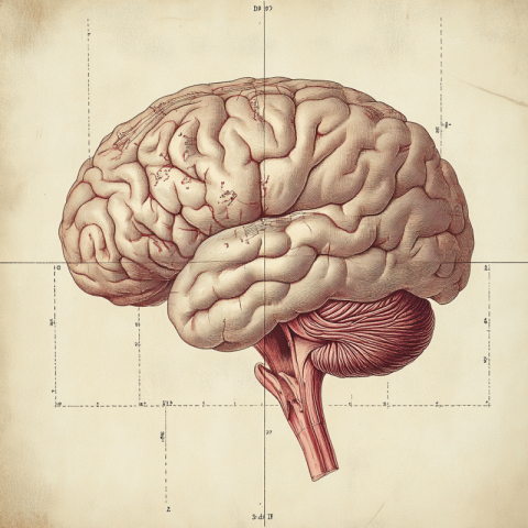 Realistic anatomical depiction of a human brain highlighting key regions. Educational medical illustration for human anatomy and neurology