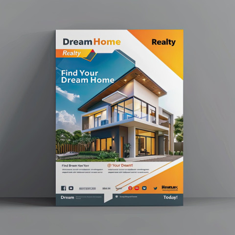 Energetic flyer designs of dreamhome realty with text find your dream home today