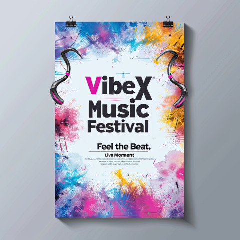 Energetic flyer designs of vibex music festival with text feel the beat live the moment