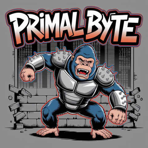 Graffiti-style cyborg gorilla punching through a concrete wall. Bold t-shirt design Graffiti-style cyborg gorilla punching through a concrete wall. Bold t-shirt design