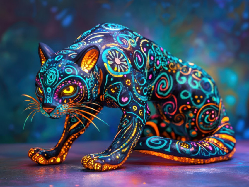 Jaguar with glowing spiral patterns on its fur