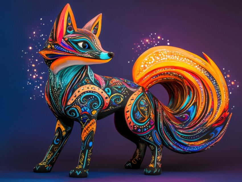 Fox with swirling flame-like fur