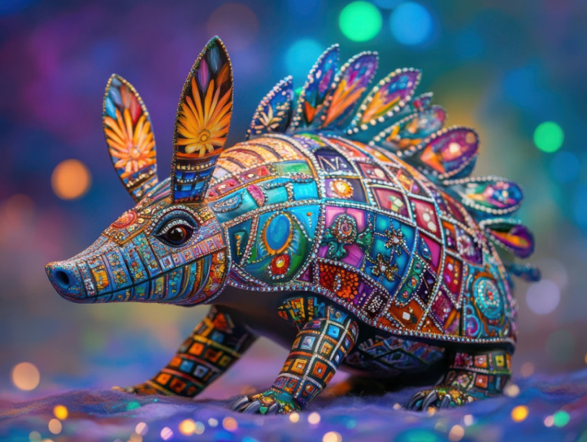 Armadillo with intricate mosaic shell