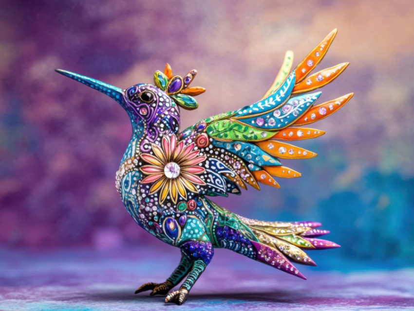 Hummingbird with radiant gemstone wings