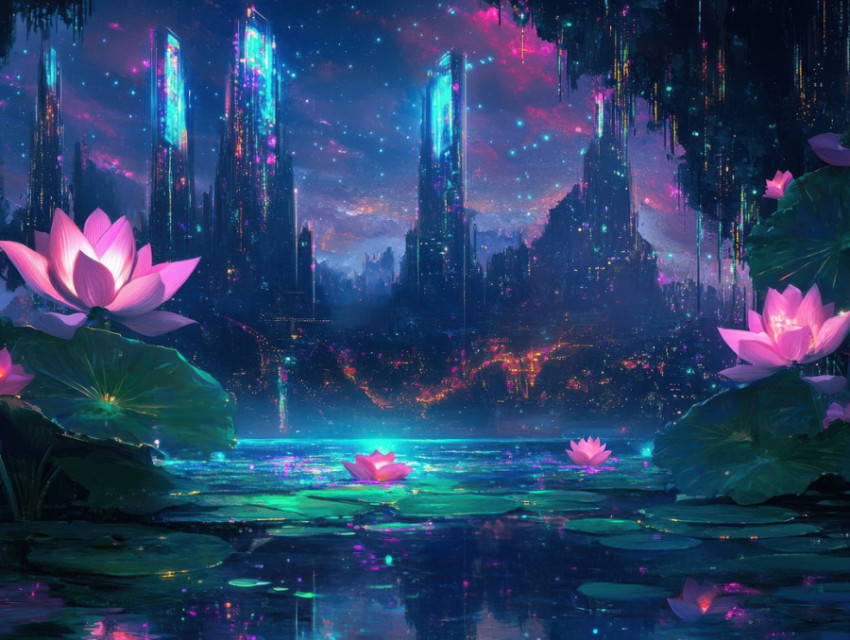 Lotus flower in tranquil pond