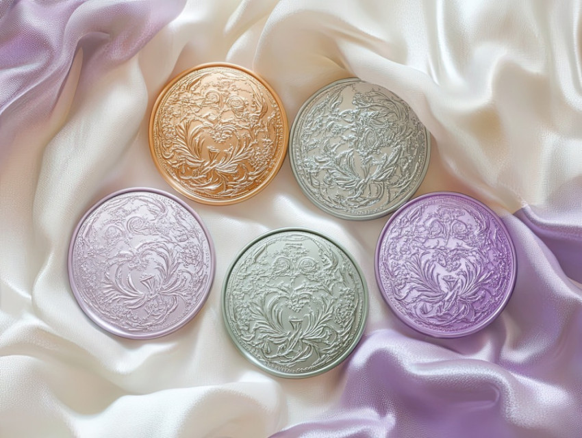 Coins engraved with intricate lace designs influenced by Vamberk lace