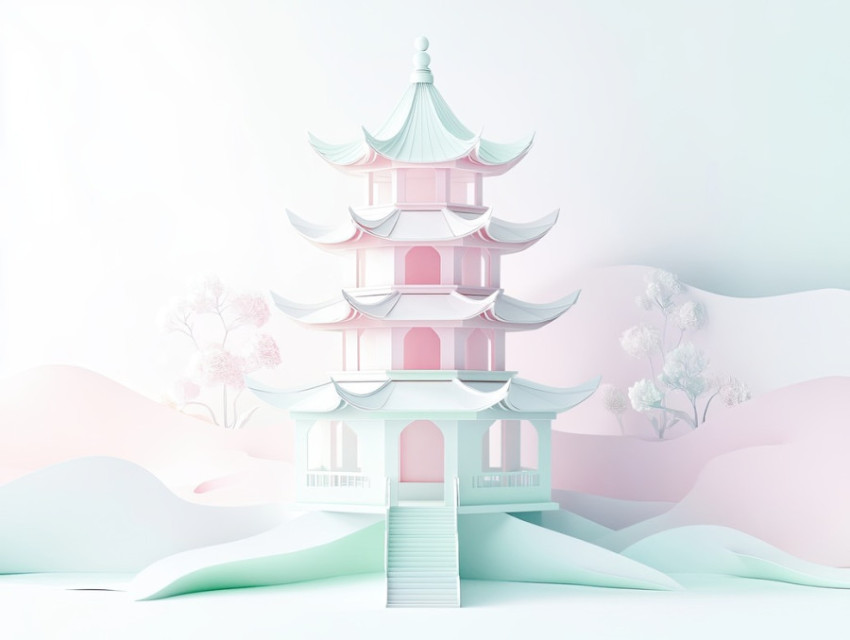 A pagoda with layered paper cut edges