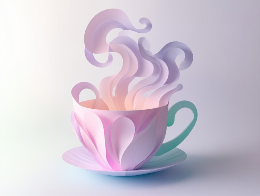 A teacup with swirling steam cut from paper