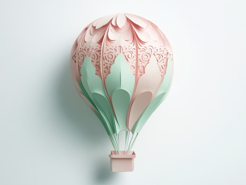 A hot air balloon with filigree cut panels