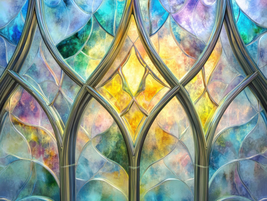 Gothic cathedralâ€™s stained glass windows glowing with vibrant colors