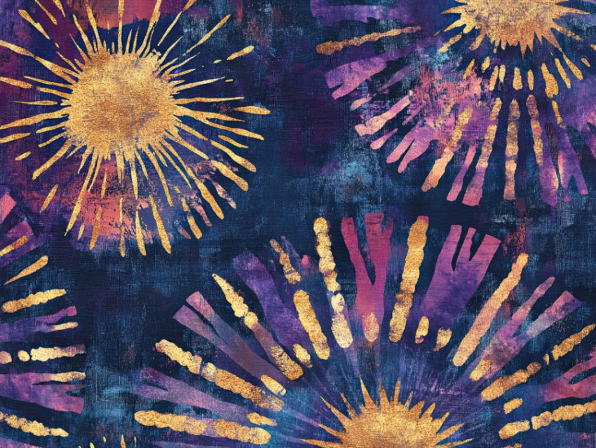 A galaxy inspired starburst pattern radiates in deep indigo