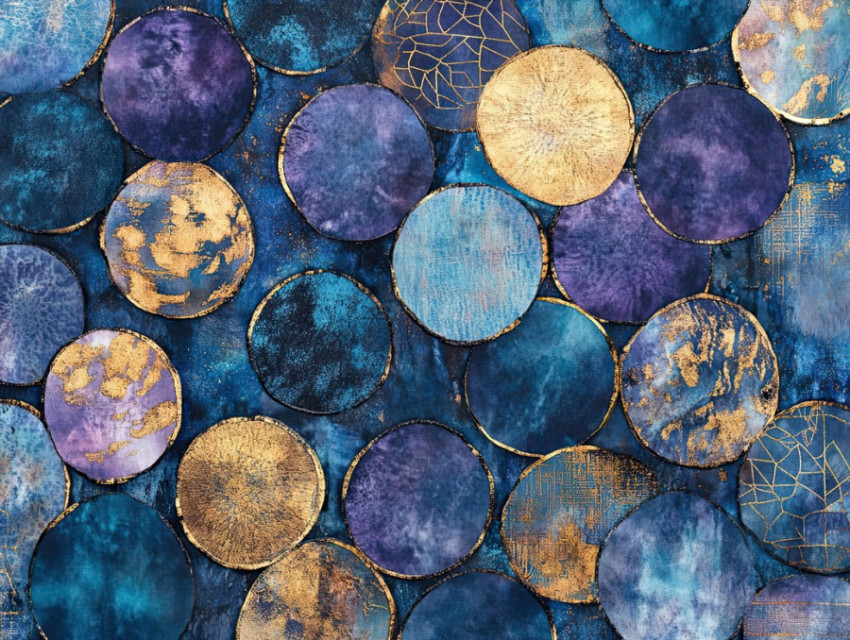 Coin motifs arranged in circular dye patterns