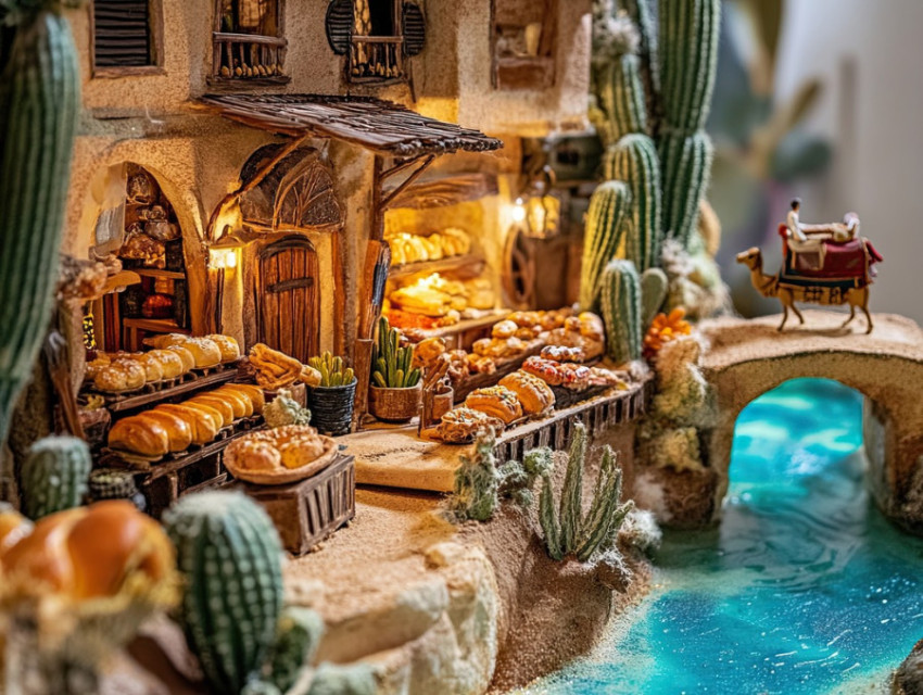 Bakery with miniature bread and pastries in a charming diorama