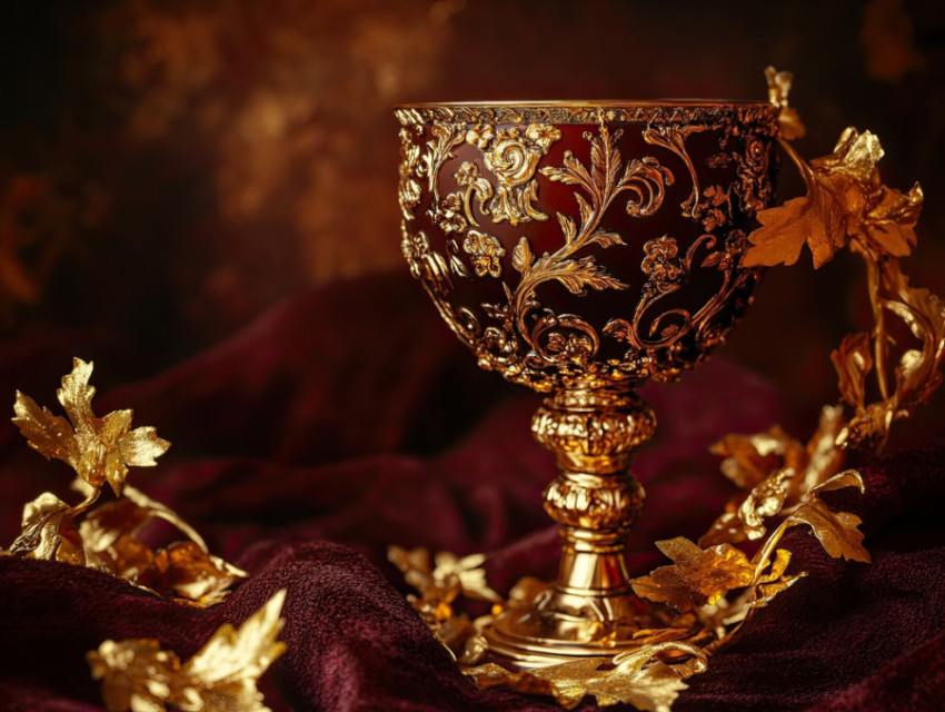 Chalice wrapped in curling golden vines