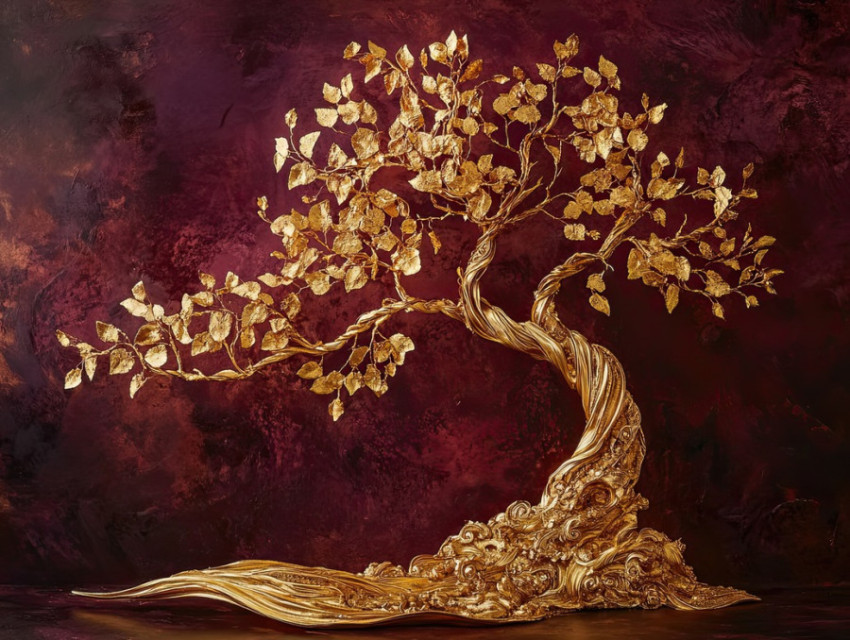 Golden tree with swirling branches