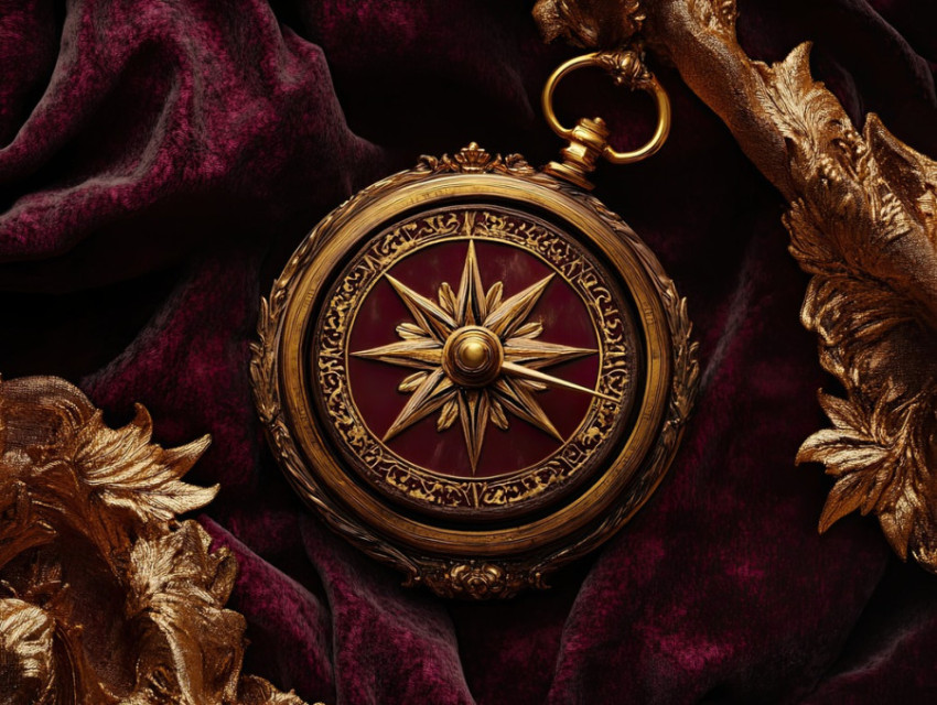 Vintage compass with gold-embossed markings