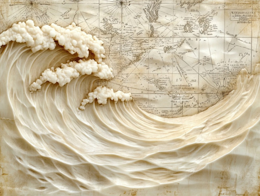 Waves rolling with scrimshaw carved foam