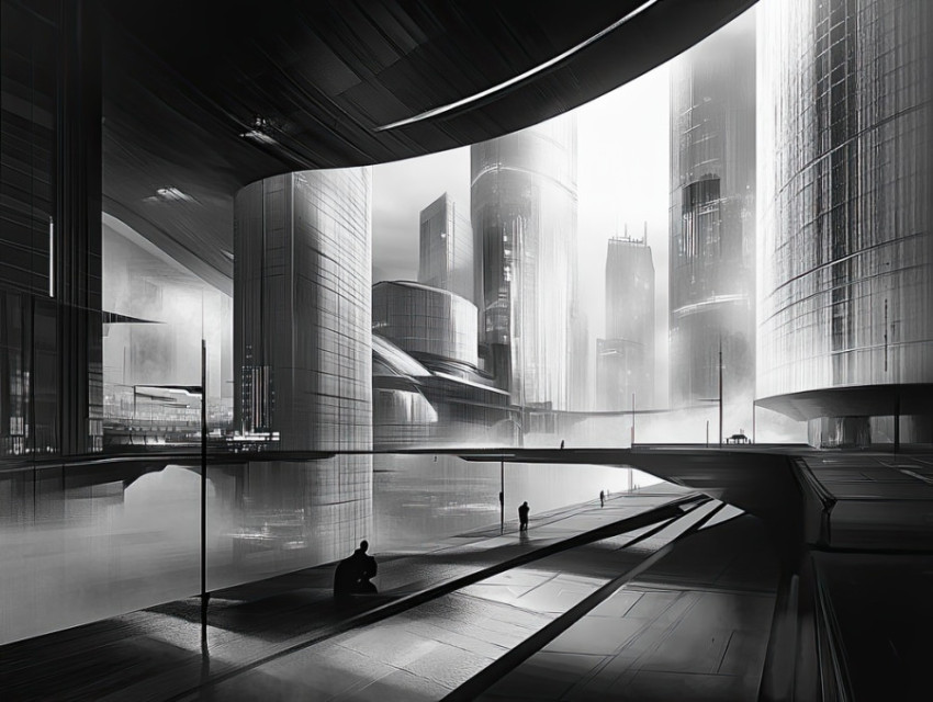 A cityscape with sleek