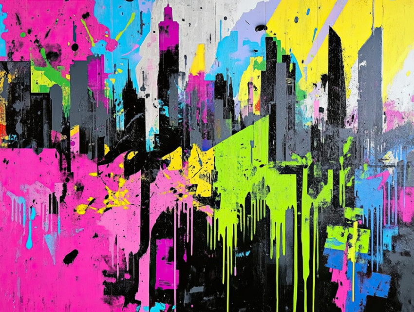 Graffiti skyline in bold colors