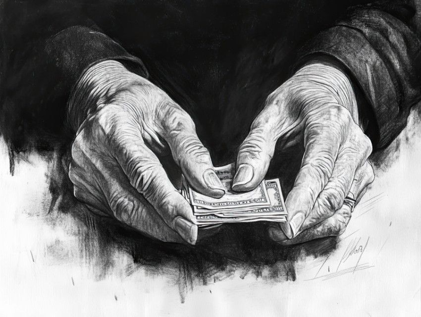 Shaded hands counting money