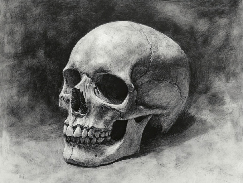 Anatomical skull in deep tones