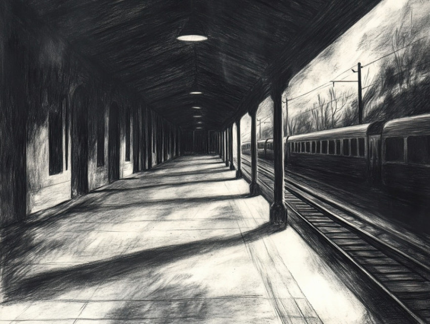 Train station in rich charcoal texture