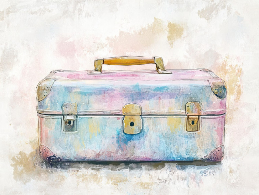 Vintage suitcase with soft watercolor paint edges