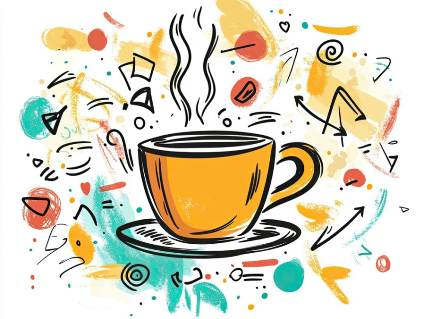 Coffee cup with steam doodles