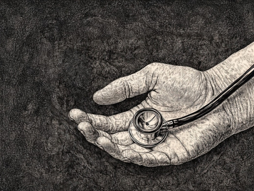 Stethoscope resting on a doctor hand