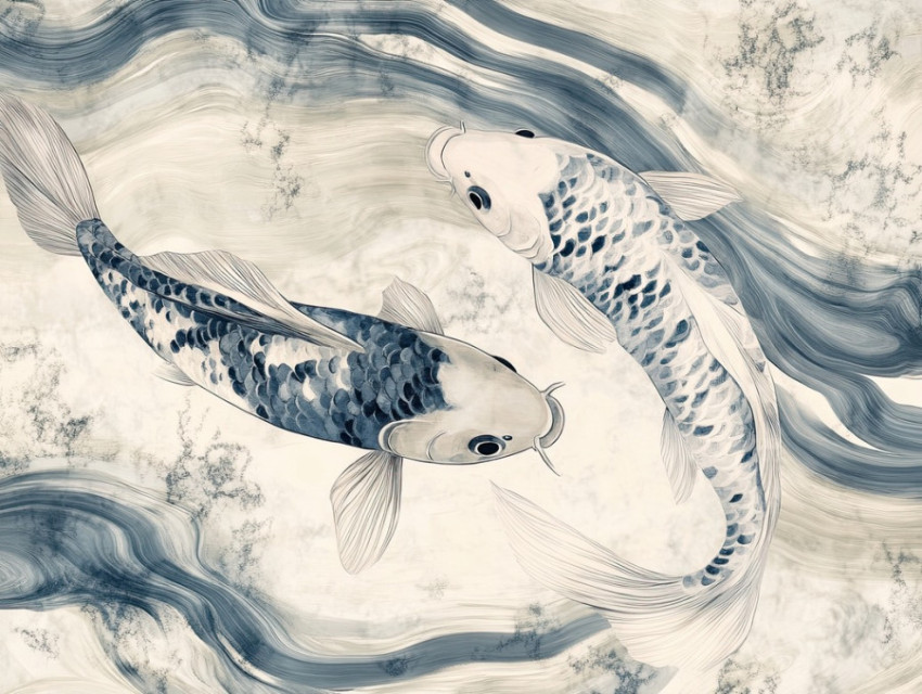 Koi fish gliding through rippling water