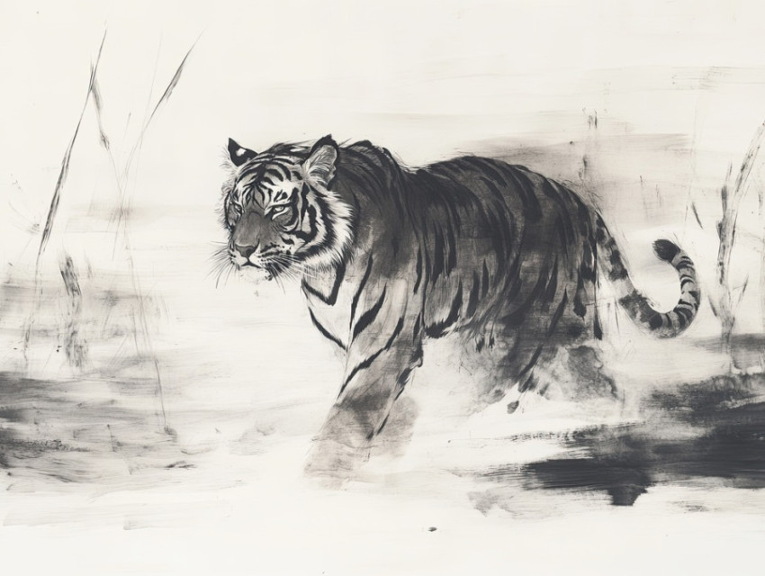 A majestic tiger emerging from swirling mist