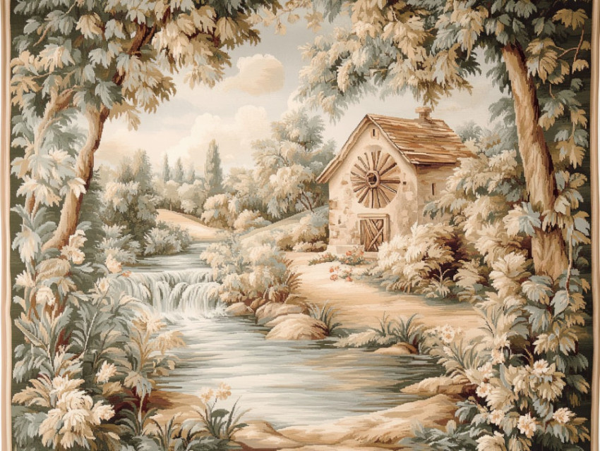 Watermill by a rushing river