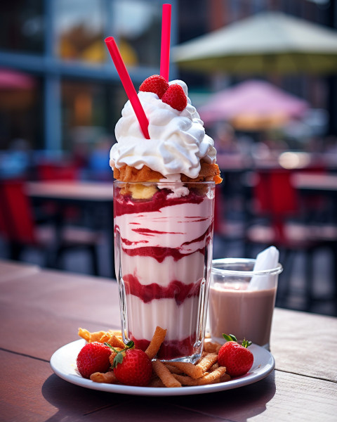 A photo of a Strawberry milkshake, beverage advertisement photography inspiration