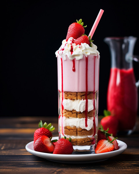 A photo of a Strawberry milkshake, beverage advertisement photography inspiration