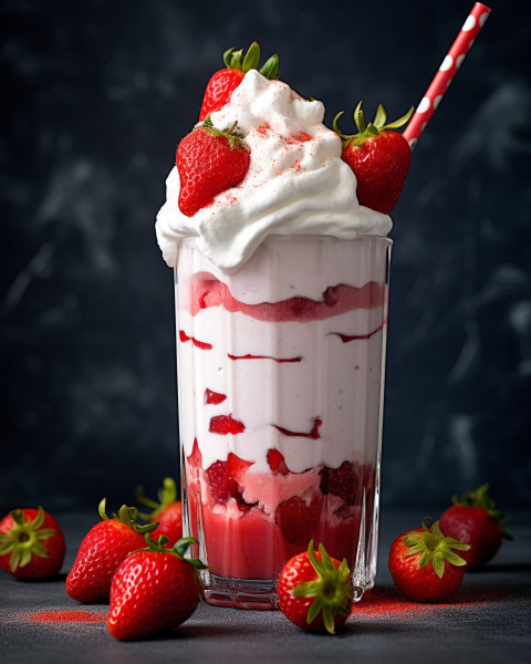 A photo of a Strawberry milkshake, beverage advertisement photography inspiration